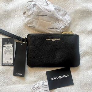 NWT Karl Lagerfeld Paris Leather Zip Pouch clutch – Black